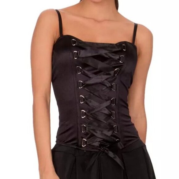 Spirit Tops - Spirit Halloween Women's Black Front Lace-up Satin Corset Costume Top Size 1x